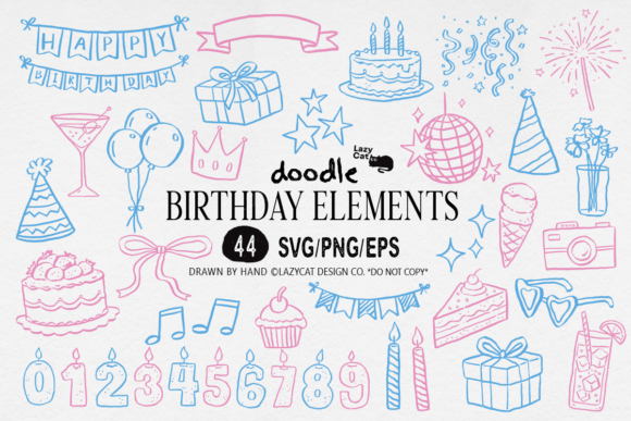 Download Birthday Doodle Clipart SVG PNG Set - Clipart svg Collection