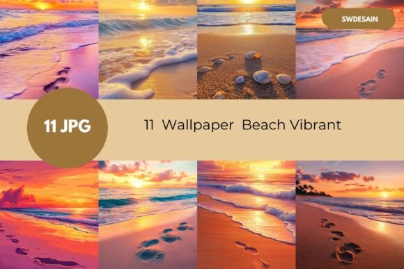 Download 11 Vibrant Beach Sunset Digital Backgrou - Premium Resources
