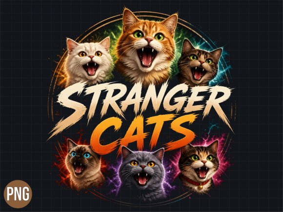 Download Stranger Cats Horror Retro Design PNG - Premium Resources
